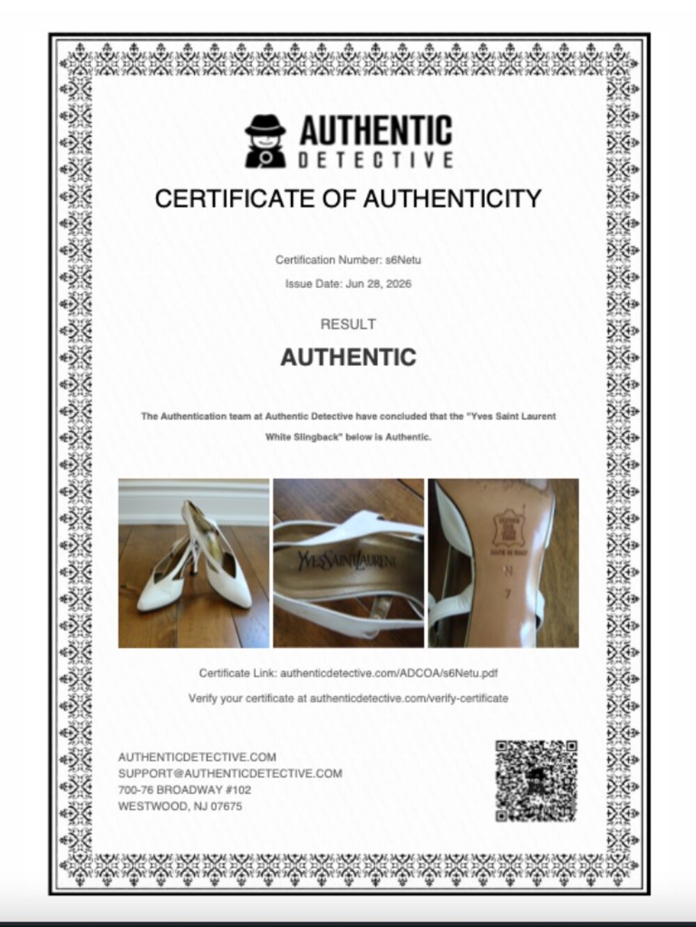 YSL White Slingback Leather Heels Wedding Authentic COA Kitten Heels Vintage 7 - Picture 3 of 13